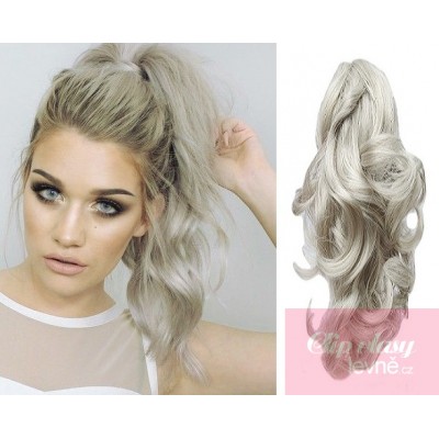 Clip in ponytail wrap hair extensions 24 inch wavy - silver