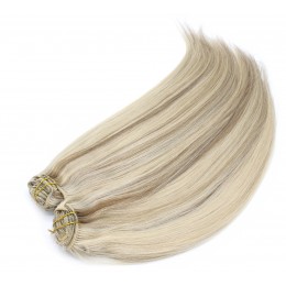 28 inch (70cm) Deluxe clip in human REMY hair - platinum/light brown