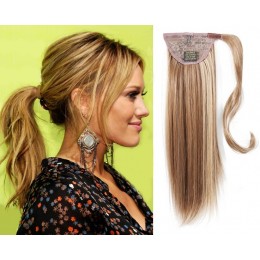 Clip in ponytail wrap hair extensions 24 inch straight - mixed blonde