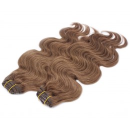 20 inch (50cm) Deluxe wavy clip in human REMY hair - medium brown