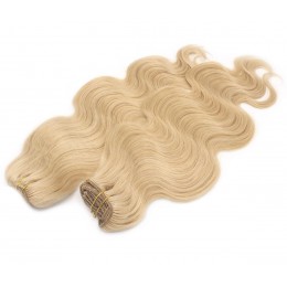 20 inch (50cm) Deluxe wavy clip in human REMY hair - natural blonde