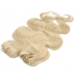 20 inch (50cm) Deluxe wavy clip in human REMY hair - the lightest blonde