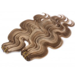 20 inch (50cm) Deluxe wavy clip in human REMY hair - dark brown/blonde