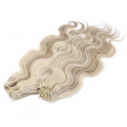 20 inch (50cm) Deluxe wavy clip in human REMY hair - platinum/light brown