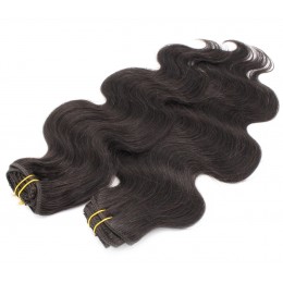 20 inch (50cm) Deluxe wavy clip in human REMY hair - natural black