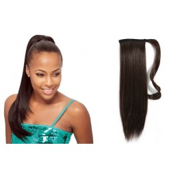 Clip in human hair ponytail wrap hair extension 24 inch straight - black -  Hair Extensions Sale