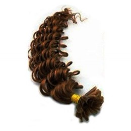 20 inch (50cm) Nail tip / U tip human hair pre bonded extensions curly - medium brown