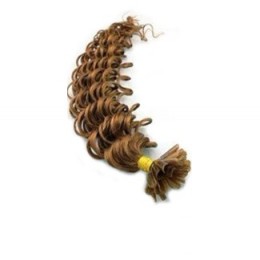 20 inch (50cm) Nail tip / U tip human hair pre bonded extensions curly - light brown