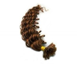 24 inch (60cm) Nail tip / U tip human hair pre bonded extensions curly - medium light brown