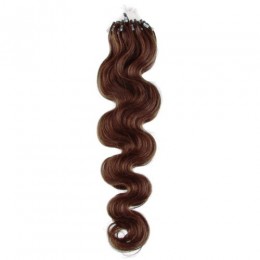 20 inch (50cm) Micro ring / easy ring human hair extensions wavy - medium brown