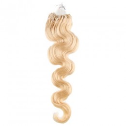 20 inch (50cm) Micro ring / easy ring human hair extensions wavy - the lightest blonde