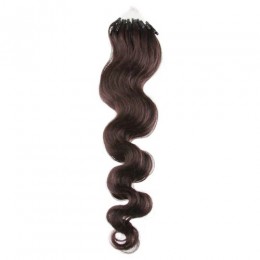 24 inch (60cm) Micro ring / easy ring human hair extensions wavy - natural black