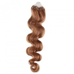 24 inch (60cm) Micro ring / easy ring human hair extensions wavy - light brown