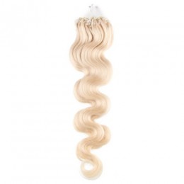 24 inch (60cm) Micro ring / easy ring human hair extensions wavy - platinum blonde